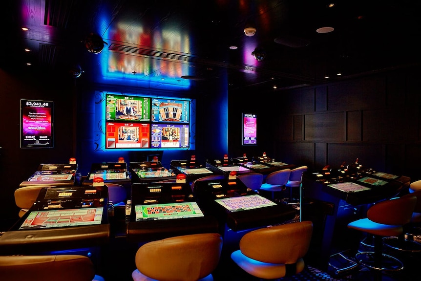 The interior of a gaming room at a casino